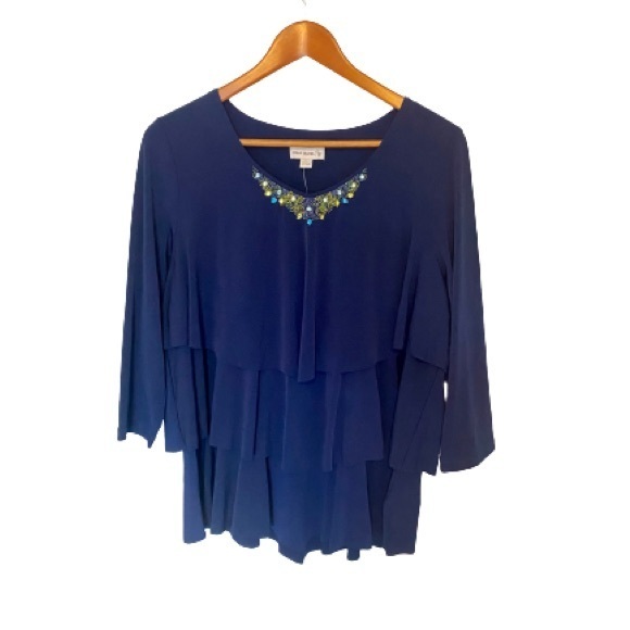 Susan Graver Tops - Susan Graver New with tags Liquid Knit Tiered Embellished Top blue large